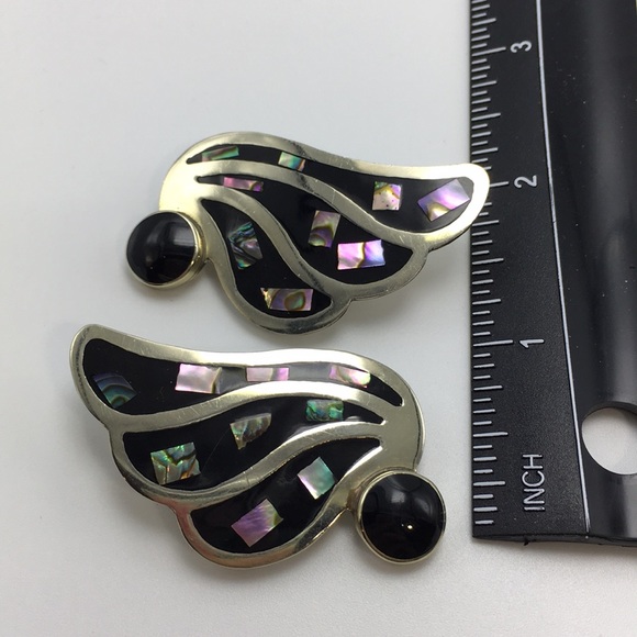 ALPACA MEXICAN SILVER CLIP-ON EARRINGS ABALONE K72 - Picture 8 of 8